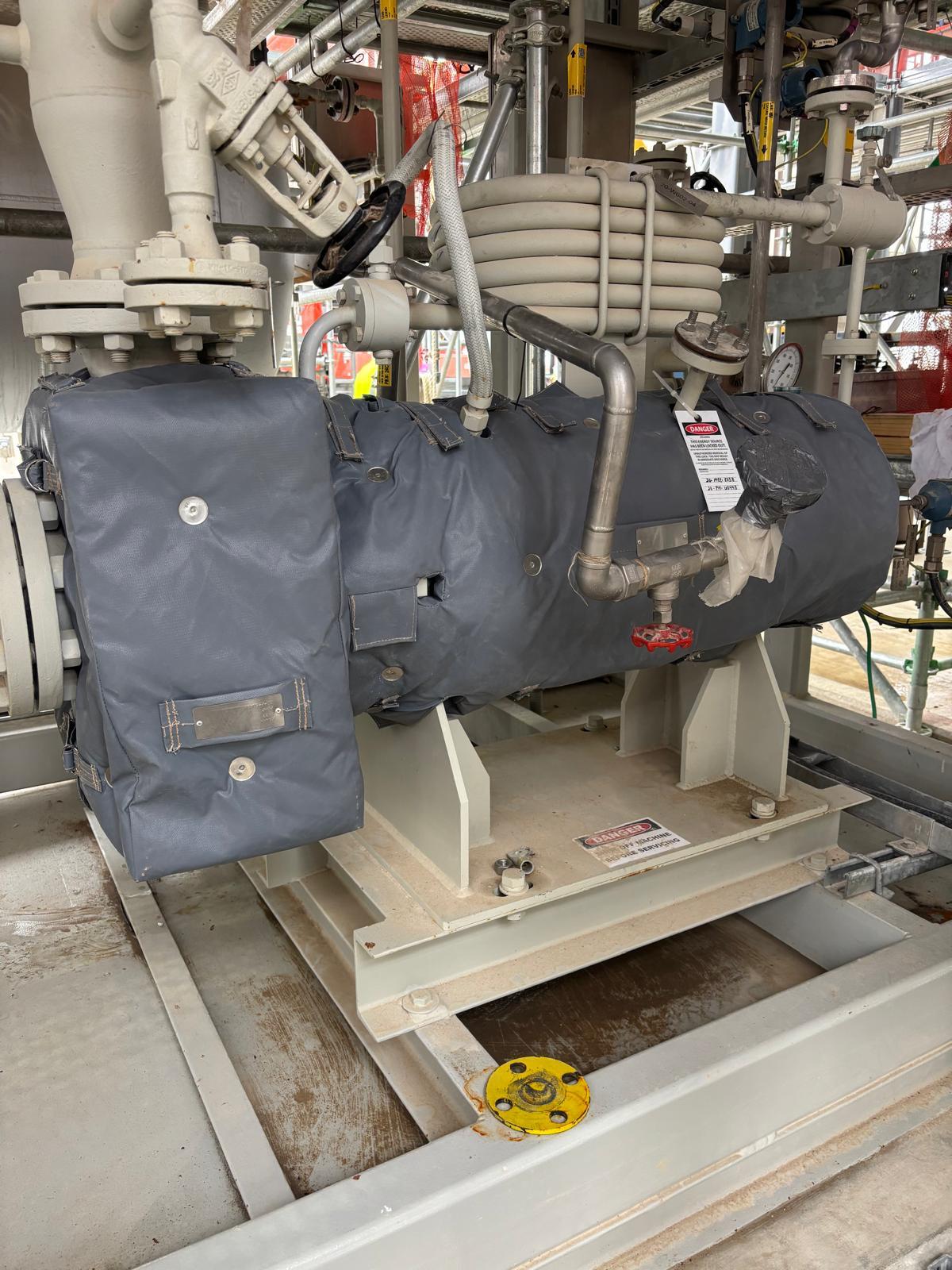 Pump and strainer insulation blankets at chemical plant